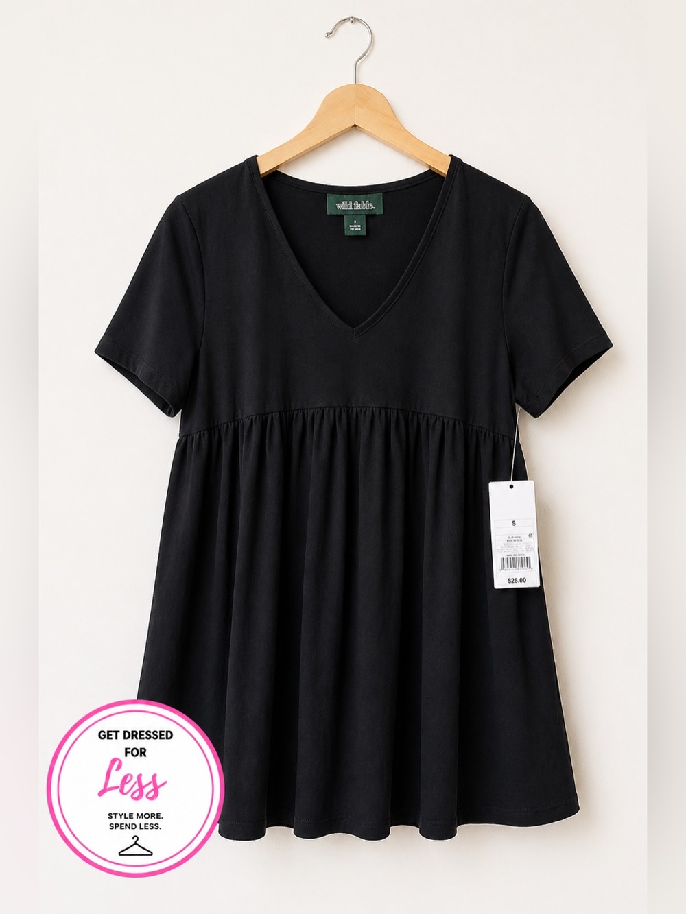 Wild Fable Black Babydoll Dress Womens size Small Flowy Mini NWOT